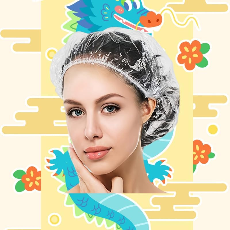 100 Waterproof Disposable Shower Caps，Comfortable Large Thick Plastic Hair Cap Elastic Bath Cap for Men Women Girl，Suitable for Shower，Travel Spa, Hotel and Hair Solon，Hair Care, Beauty Salon , Home Use(Clear) (One Size, Count, 100) image number 6