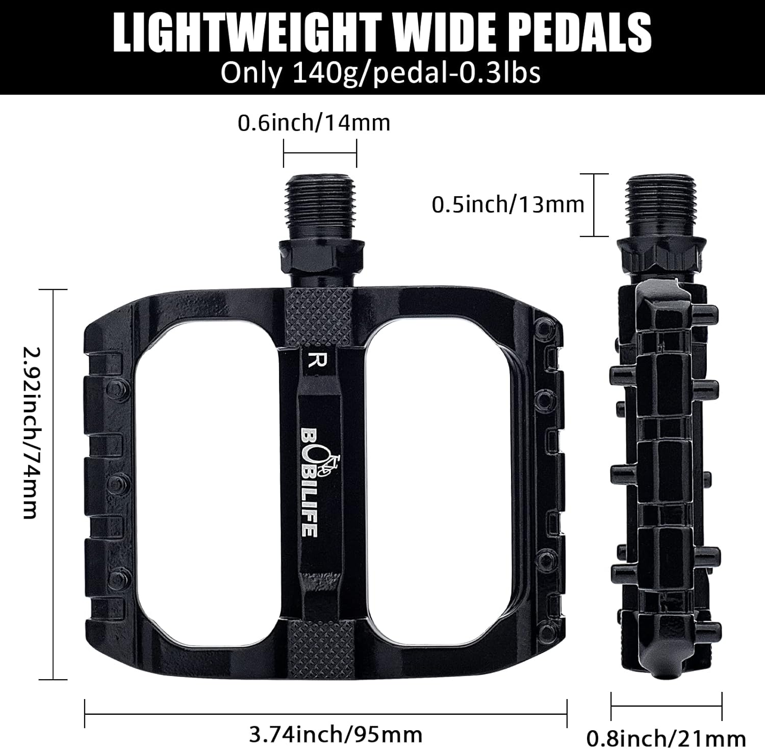 2 Bearings Mountain Bike Pedals - MTB Pedals Bicycle Flat Pedals Aluminum 9/16" Sealed Bearing Lightweight Platform for Road Mountain BMX MTB Bike image number 5