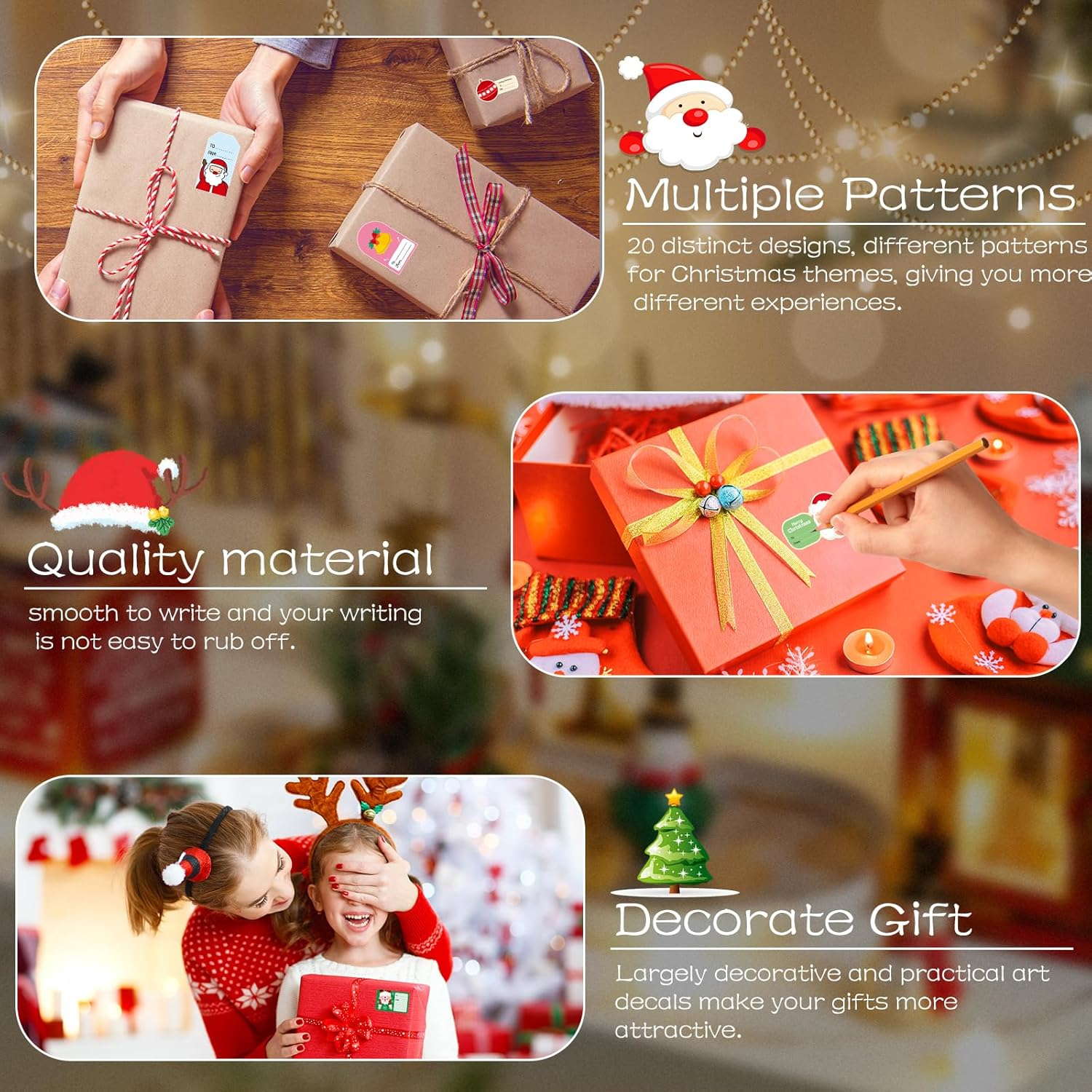 KIKISML 250 PCS Christmas Labels for Gifts Decoration, from to Xmas Gifts Stickers, Christmas Name Gift Labels Xmas Gift Tags Stickers, Elf-Adhesive Xmas Stickers for Present Cards Envelope image number 3