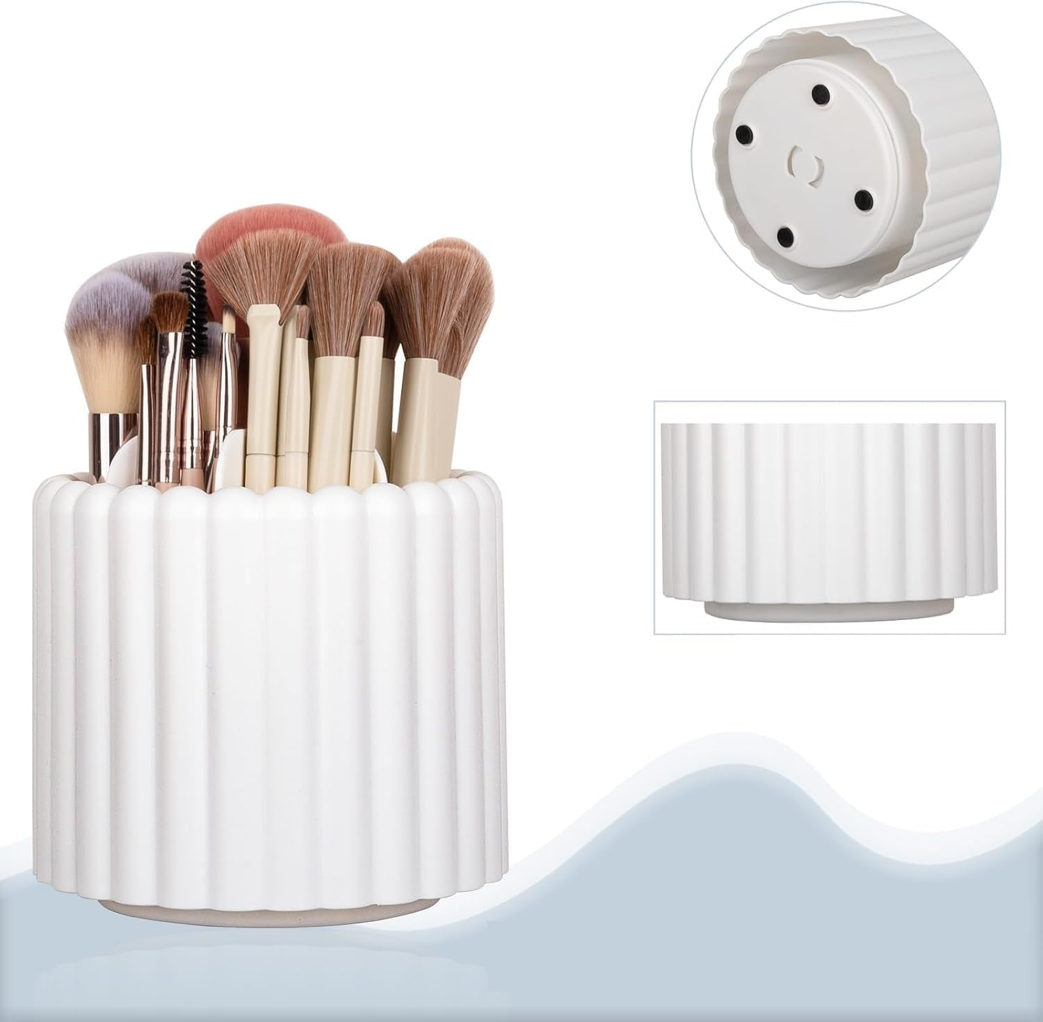 360 Rotating Makeup Brush Holder 7 Slots Make up Brush Organizer Removable Spinning Cosmetic Brushes Storage Pen Holder for Vanity, Dresser, Desk (White, 13.21 * 12.95CM) image number 2
