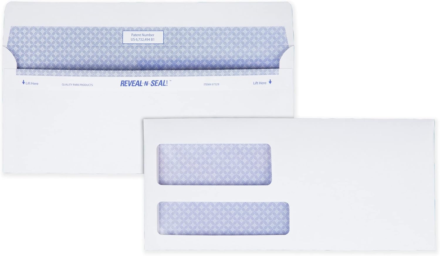 Quality Park #9 Double Window Security Tinted Invoice and Statement Envelope with Reveal-N-Seal Self Seal Closure, 24 Lb White Wove, 3-7/8 X 8-7/8. 500 per Box (67529) image number 6