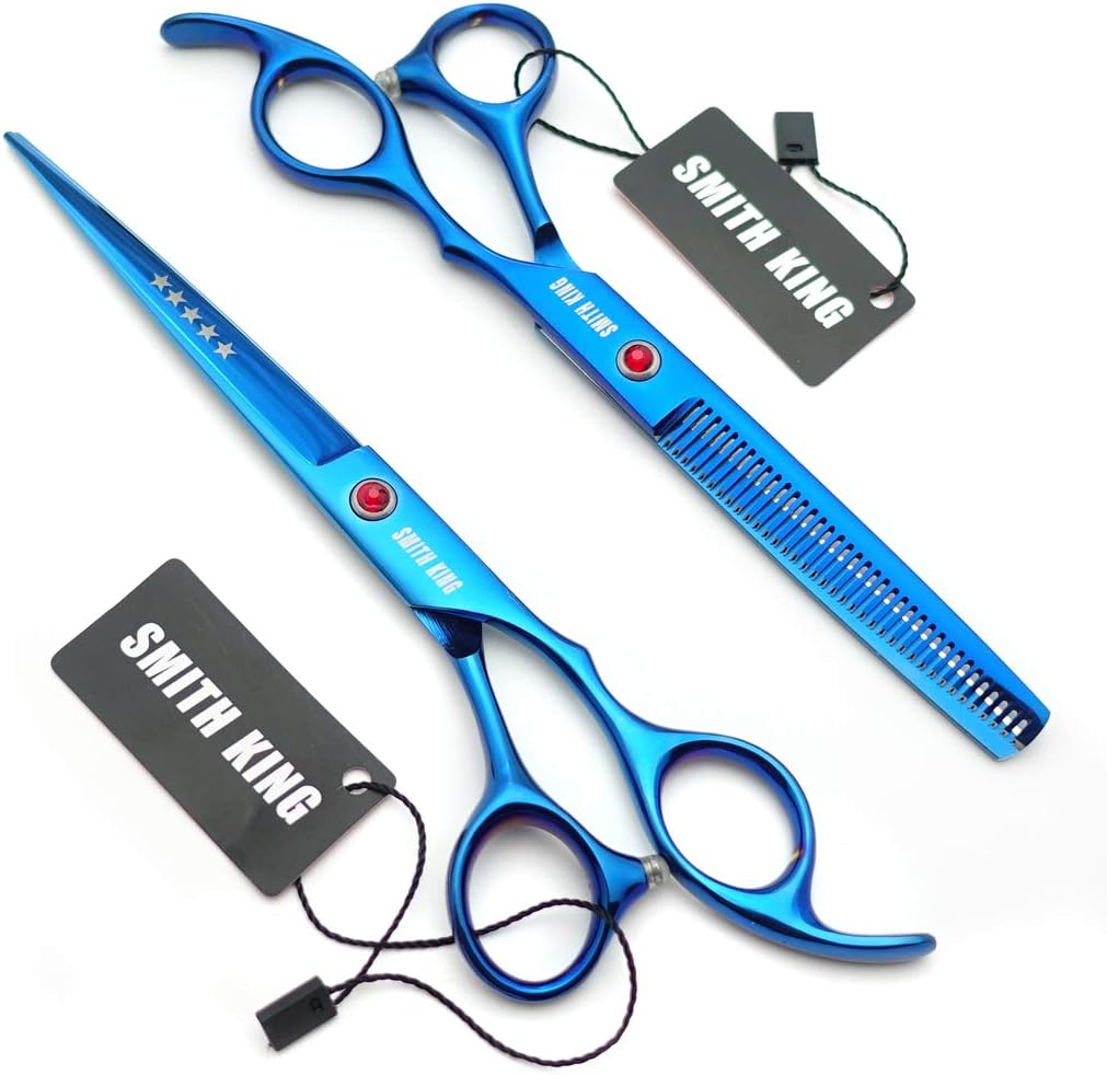 7.0 Inches Professional Hair Cutting Thinning Scissors Set with Razor (Blue) image number 3