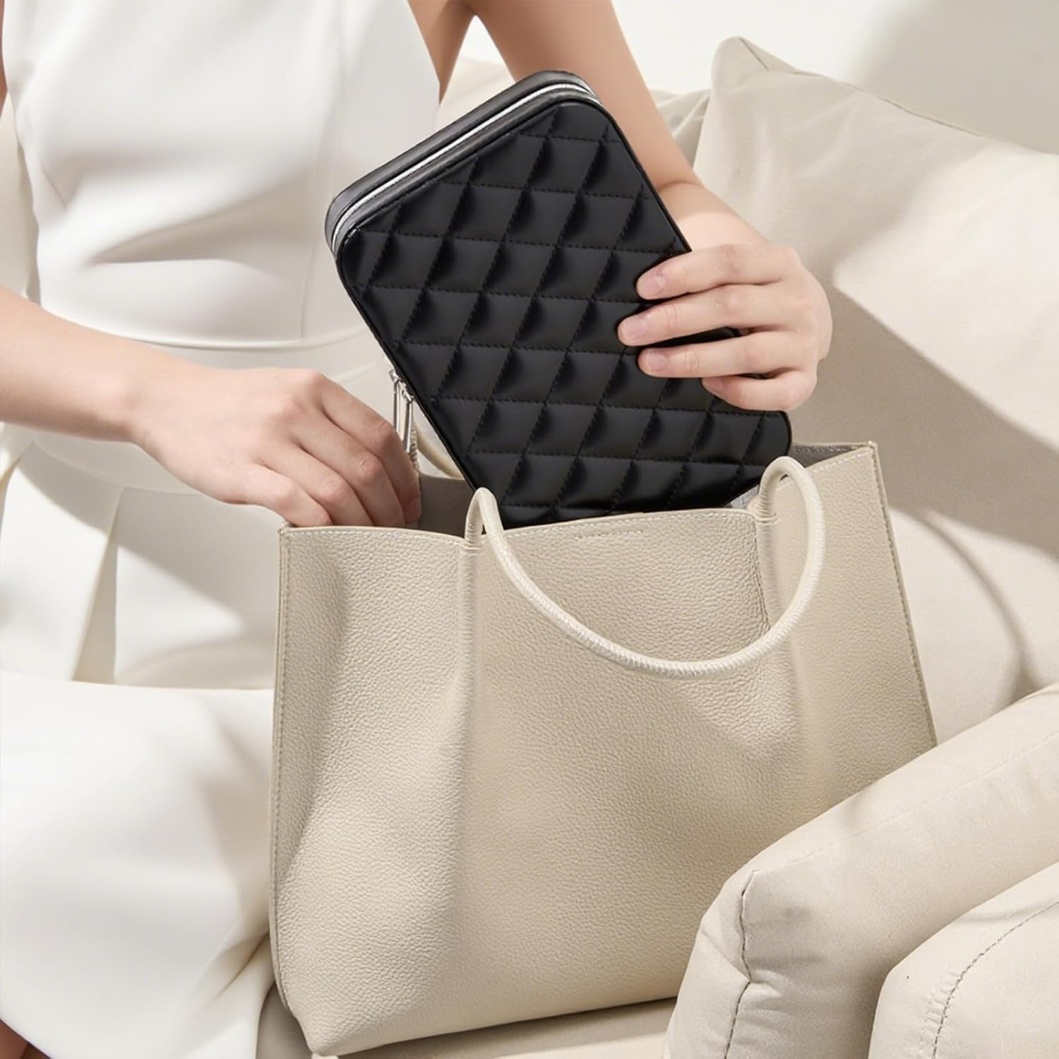 Lolalet Travel Jewelry Case for Women, Travel Jewelry Organizer Box with Mirror & Clear Storage Bag, Small Portable Traveling Ring Case for Earrings Necklace Bracelet Rings -Medium, Black image number 2