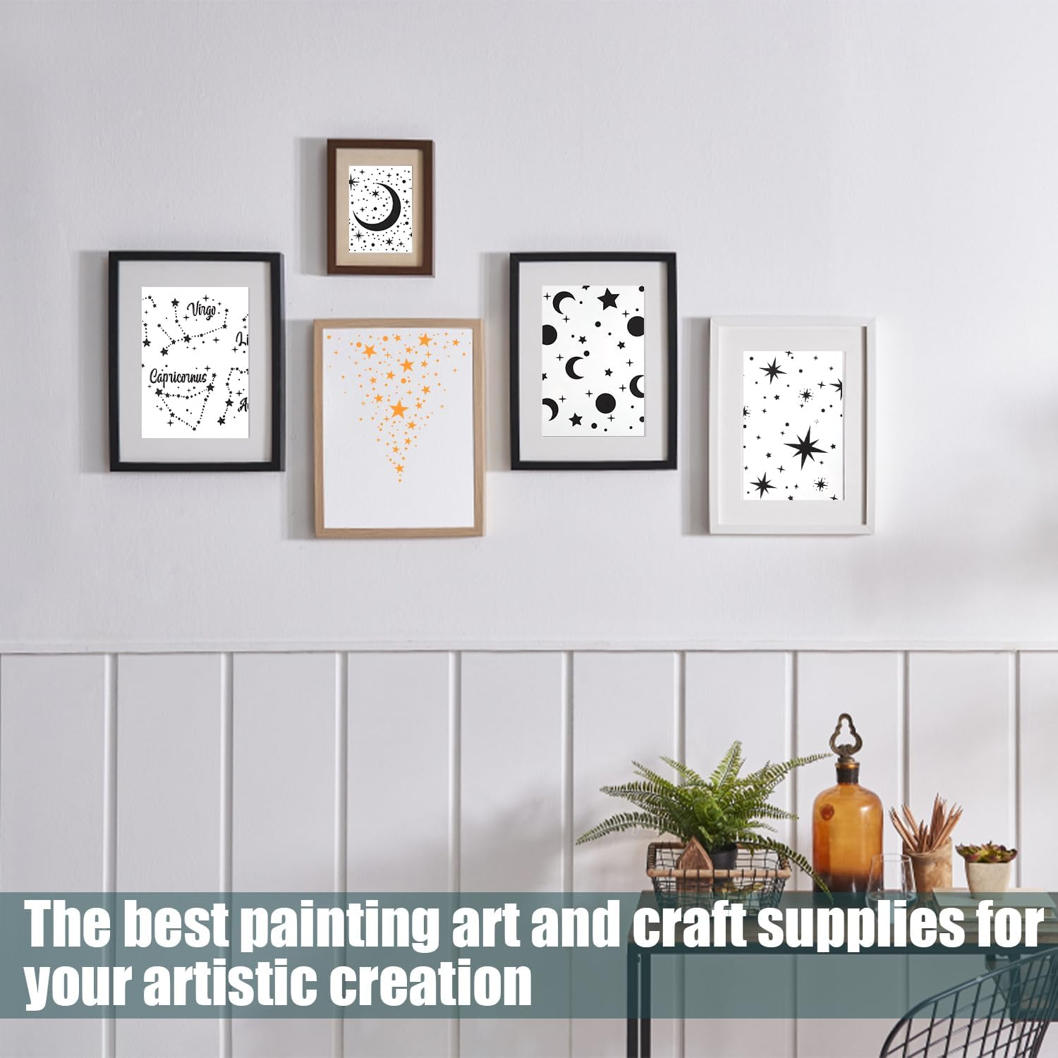 6Pcs Night Sky Stencil, Moon and Stars Template & Zodiac Stencils, Twinkle Star Stencil for Painting Starburst Stencil Wall Painting Stencil for Wooden Furniture Paper Windows Walls Canvases image number 1