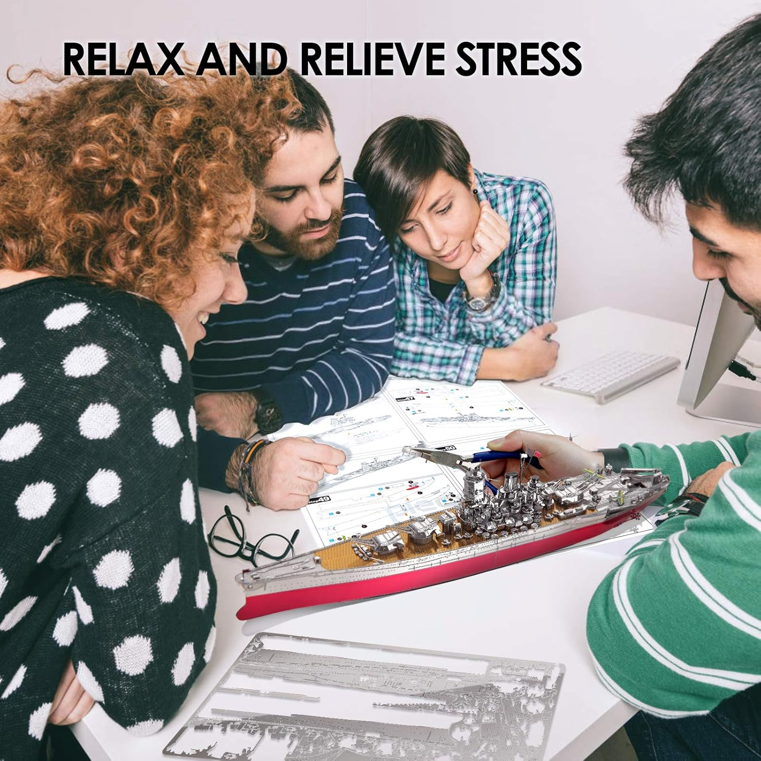 Piececool 3D Metal Puzzle Military Watercraft Model Kits, Yamato Battleship Metal Model Building Kit for Adults, Brain Teaser DIY Hobbies for Men, for Teens Boys, 245 Pcs - Uss Enterprise image number 2