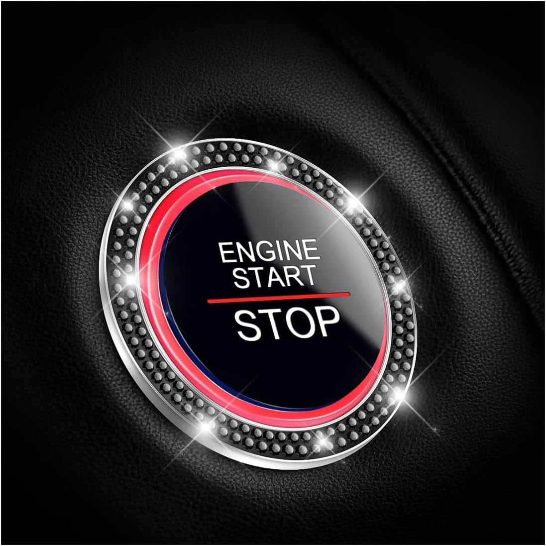 Car Bling Crystal Rhinestone Engine Start Ring Decals, 2 Pack Car Push Start Button Cover/Sticker, Key Ignition Knob Bling Ring, Sparkling Car Interior Accessories for Women (Black) image number 5