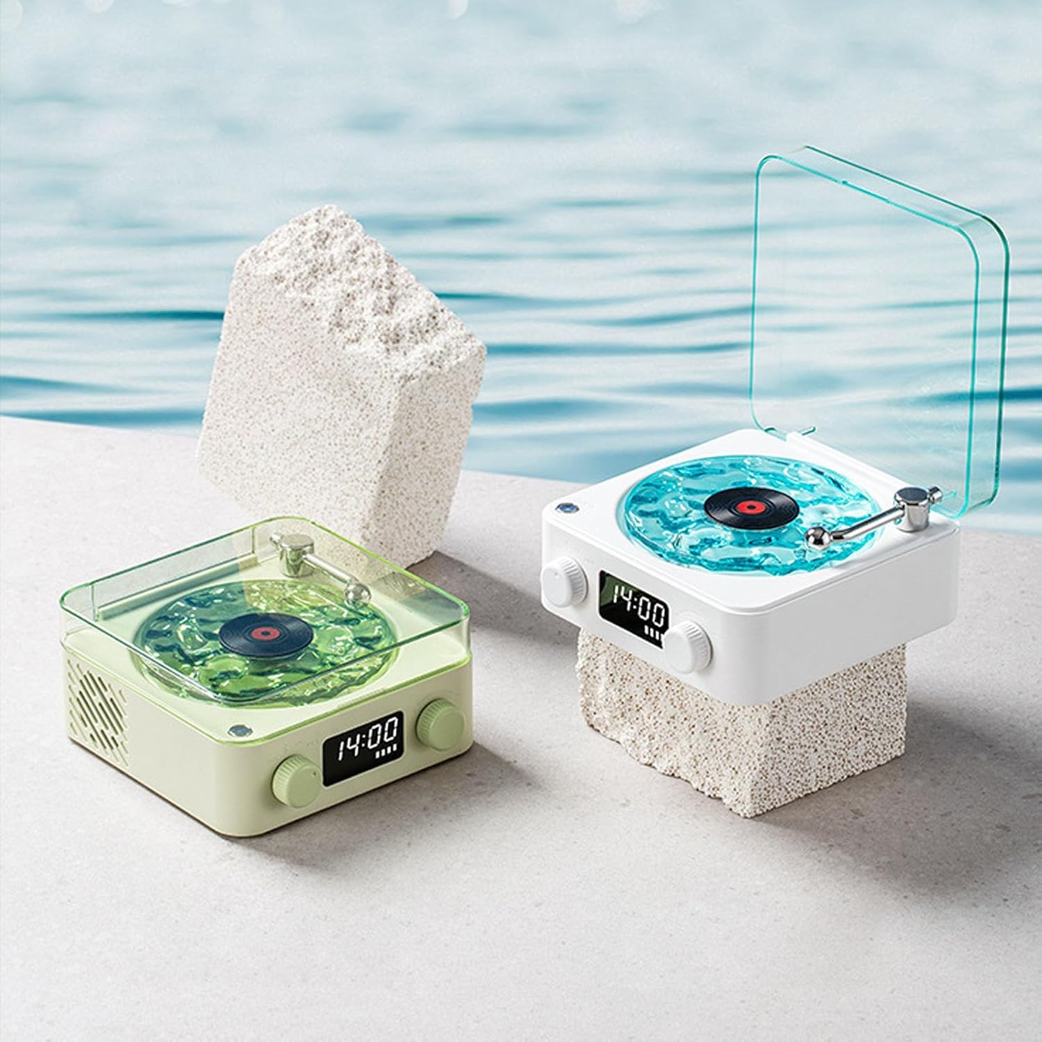 Retro Bluetooth Speaker, Vintage Record Player Bluetooth Speaker, with Ambient Lights, Support Bluetooth, TF Card, AUX, White Noise (Green) - Rosa image number 7