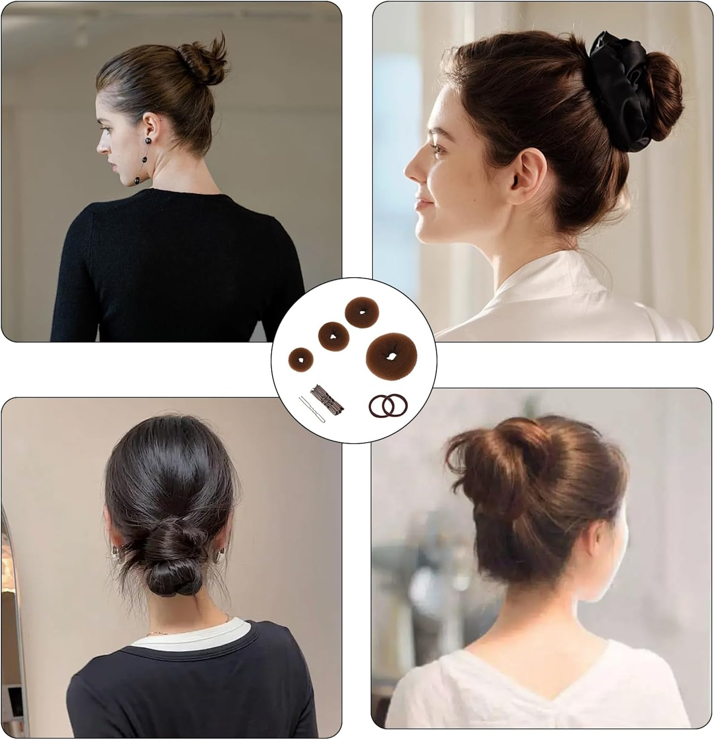 16-Piece Doughnut Hair Bun Set, Bun Maker Set for Dancers, Children, Girls (Brown) image number 1