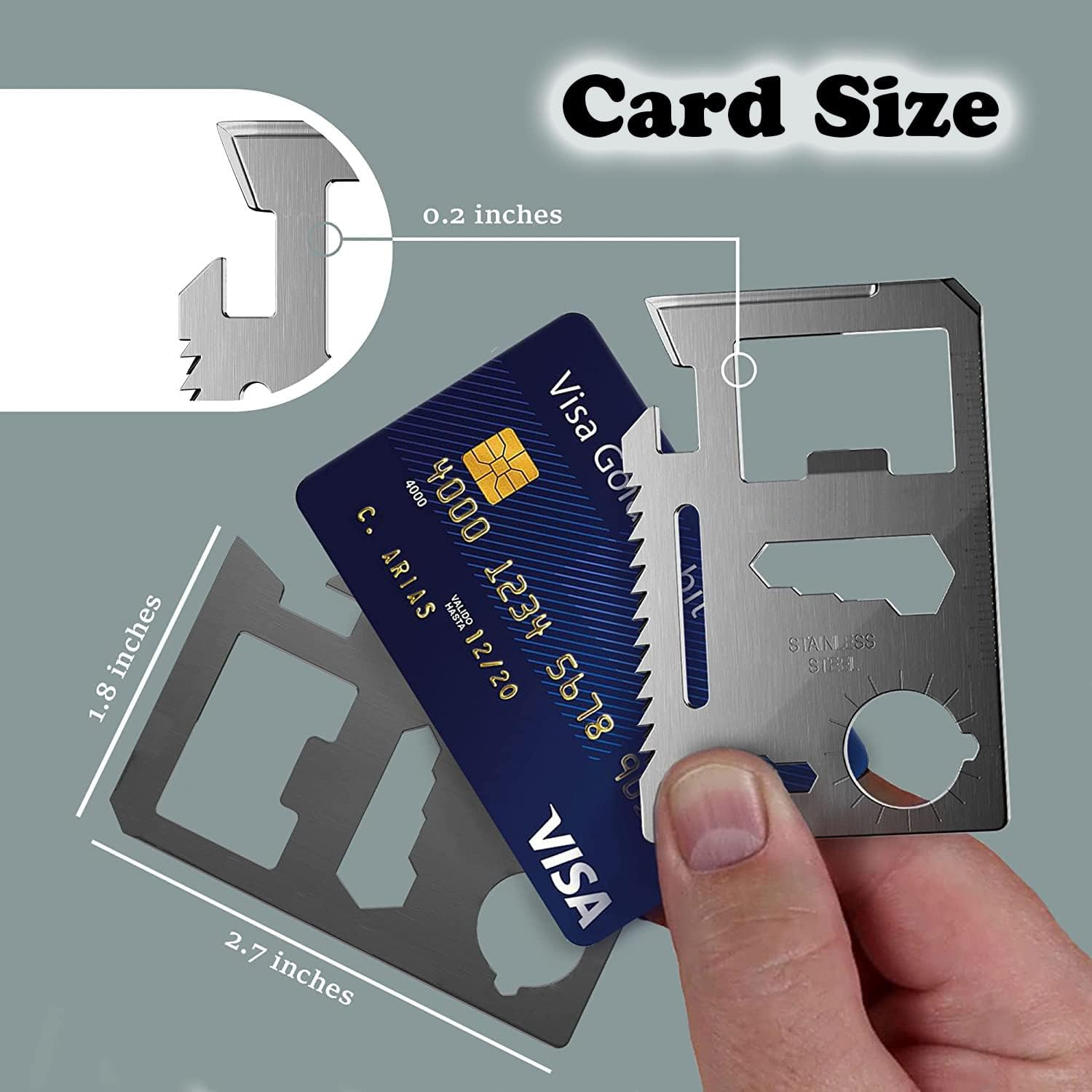 Credit Card 11-In-1 Survival Pocket Tool, Multi Function Portable Outdoor Thickened Stainless Tool, Multipurpose Bottle Opener, Can Opener, Lock Pick (1 PCS)