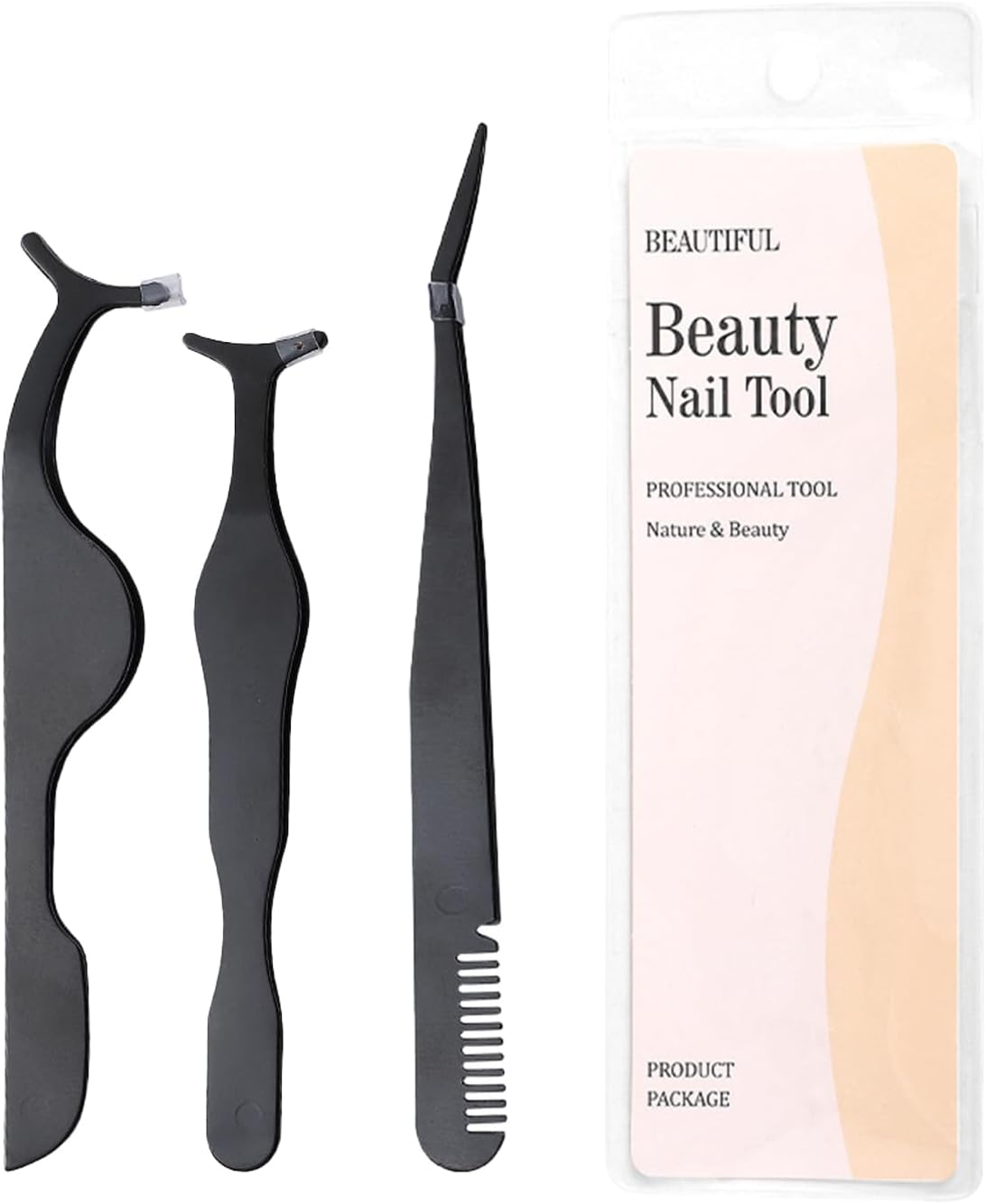 TORMEN Eyelash Tweezers Set 3 Pcs Stainless Steel Lash Applicator Tool Kit for Women False Curved Straight and Comb Tweezers for Eyebrow Trimming Makeup Beauty Care (Pink)