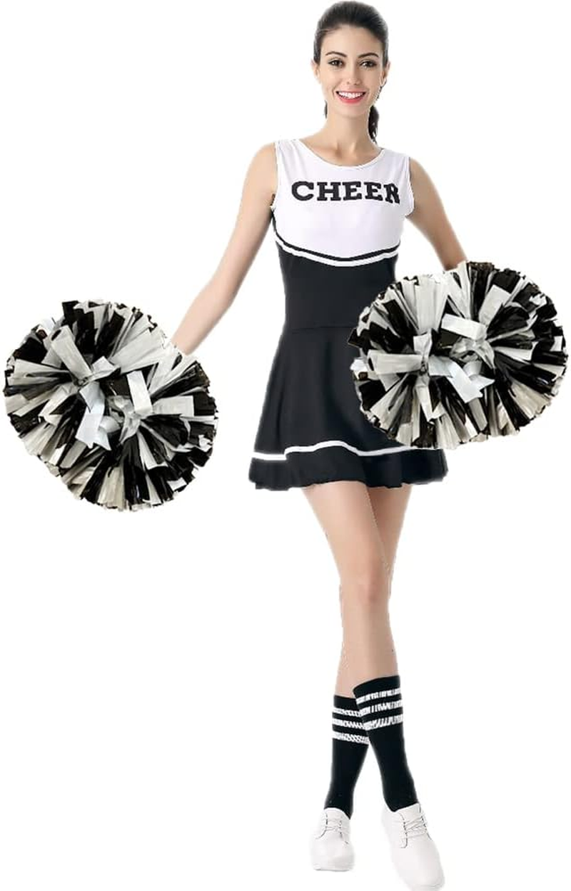 4 Pack Cheerleading Pom Poms,Metallic Cheer Pom Poms with Training Baton Handle for Team Sport Spirit Squad Bulk Cheerleaders(Black and White) image number 3