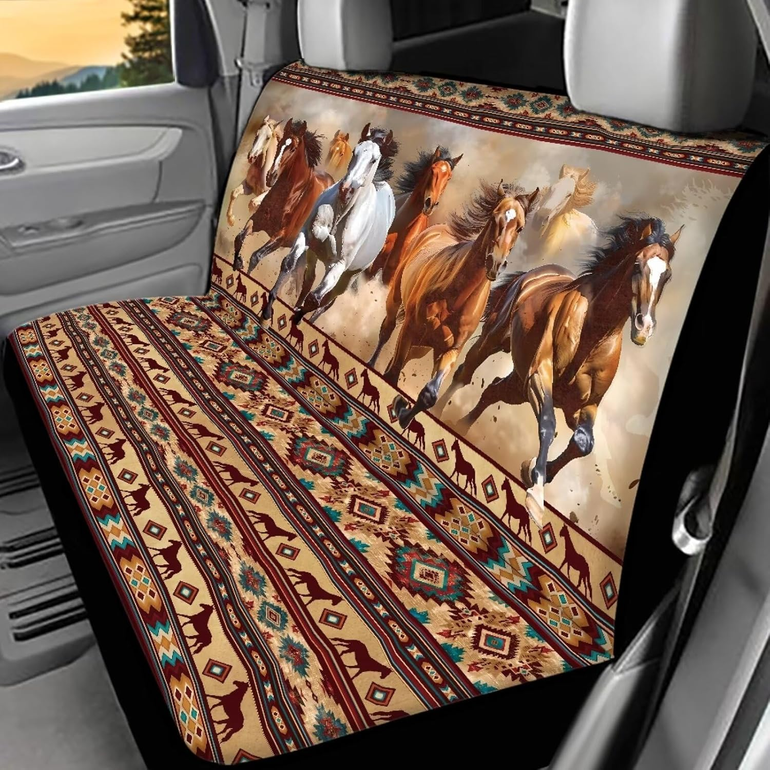 WELLFLYHOM Native Deer Car Seat Covers Rear Bench Seat Cover Aztec Tribal Car Accessories Universal Rear Seats Protective Cover for Trucks SUV