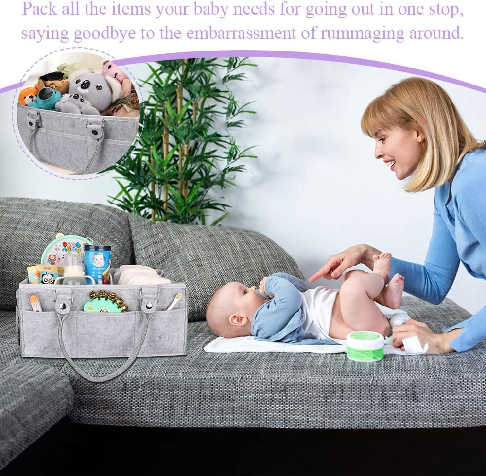Organizer with Handle & Large Portable Basket,Portable Tote Bag/Diaper Caddy Organizer,Nursery Storage Bin Charcoal Gray Essentials Must Haves Item image number 6