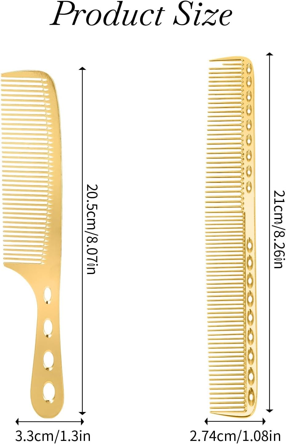 Metal Comb for Men, 2 PCS Fine Tooth Comb Aluminum Cutting Comb Metal Hair Styling Comb Set Metal Rat Tail Comb Professional Barber Comb, Detangling Comb anti Static Metal Combs for Hair Women, Gold