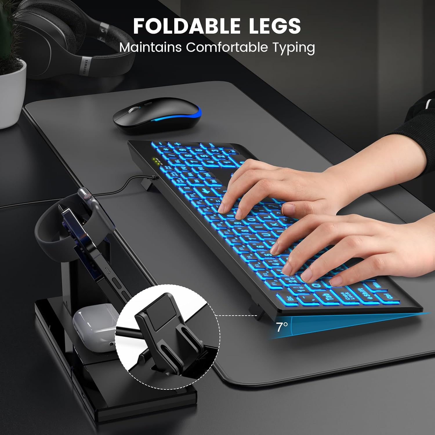 SABLUTE Large Print Backlit Keyboard, Wired USB Lighted Computer Keyboards with 7-Color & 4 Modes Backlit, Oversize Letters Keys Easy to See and Type, Keyboard Compatible for PC, Laptop image number 4