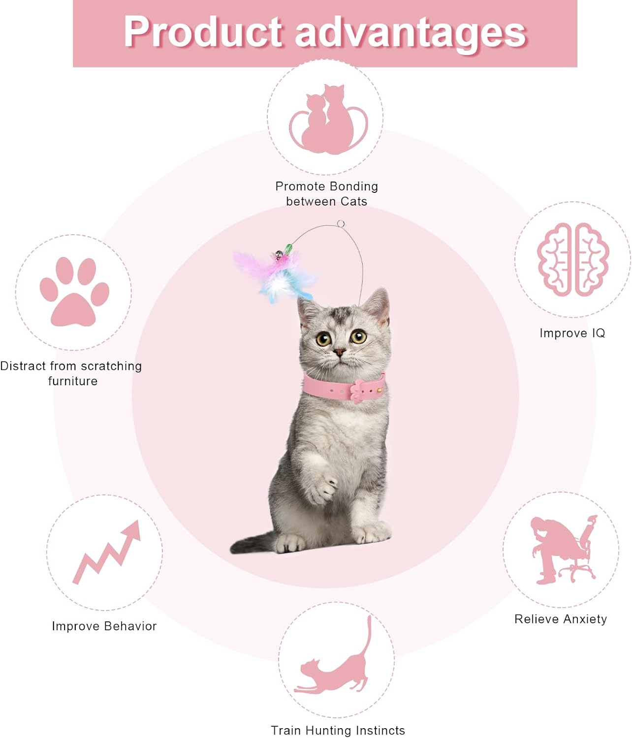 XIHIRCD 2Pcs Silicone Feather Cat Teasing Wands with Adjustable Collar, Bell Cat Interactive Teaser Toys for Indoor Play & Training image number 4