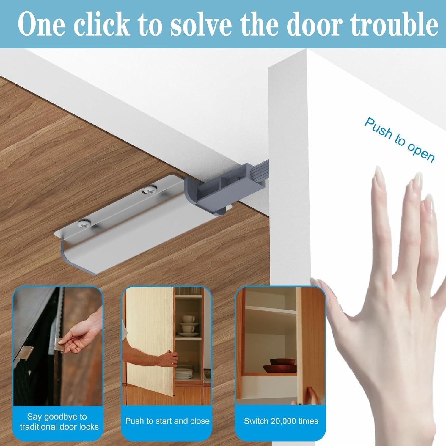 Push to Open Door Latches - Heavy Duty Aluminum Alloy Cabinet Latches, Door Catch for Kitchen, Closet, Wardrobe, Drawers & Cabinets Push to Open Door Hardware (2 Pieces) image number 3