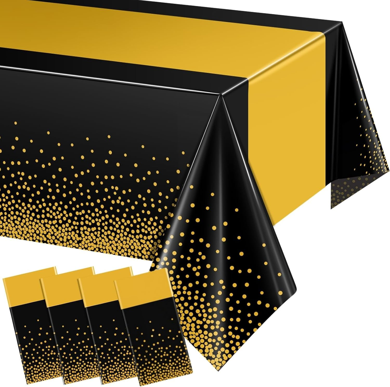 4 Pack 54" X 108" Disposable Plastic Table Cloth,Black and Gold Dot Tablecloths Birthday Wedding Graduation Valentine'S Day Party Supplies Christmas Decorations image number 6