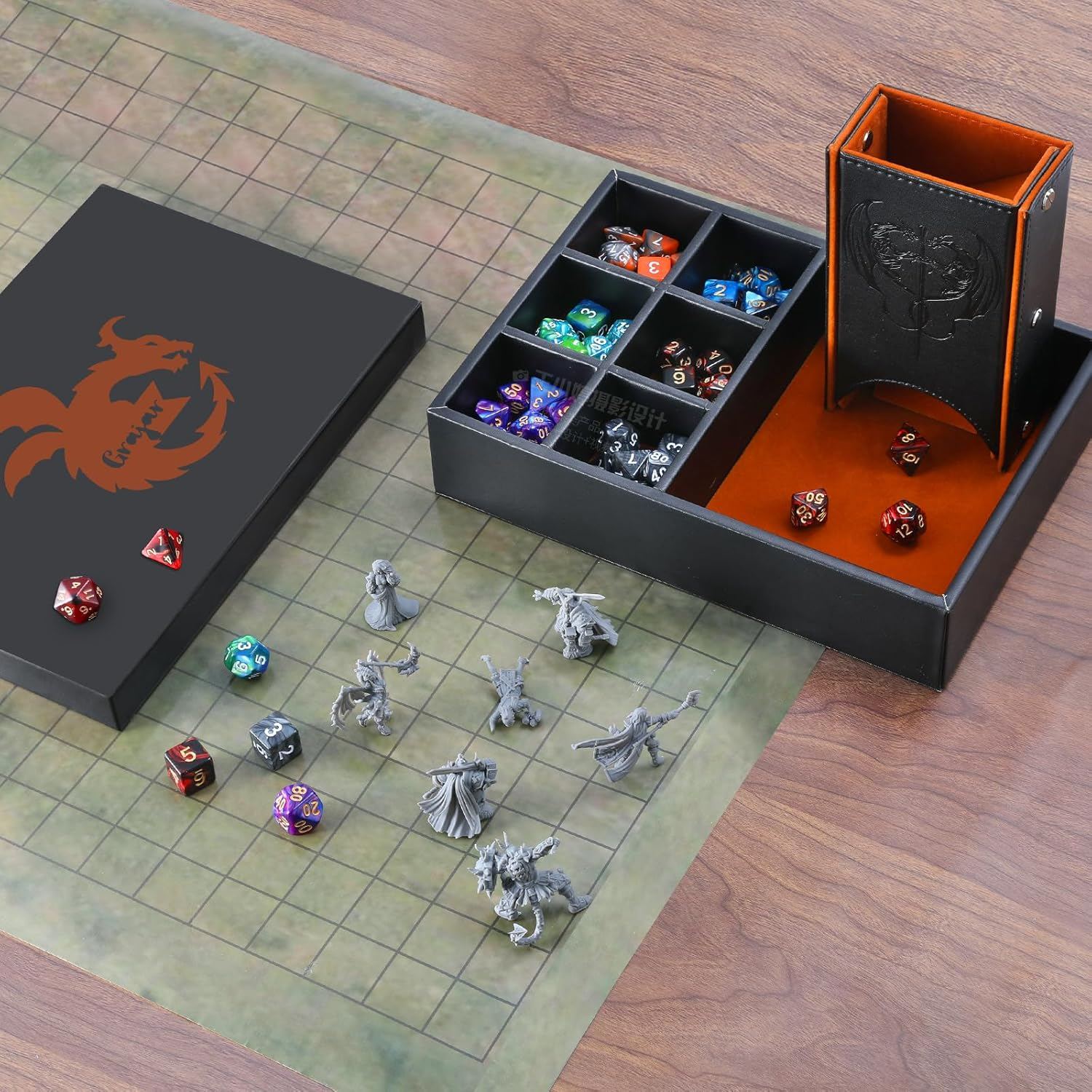 DND Dice Tray and Dice Tower with Storage, 3 in 1 Dice Rolling Tray with Lid, Portable Dice Box Storage, DND Dice Holder for Dungeons and Dragons D&D RPG MTG Table Games - Brown image number 3