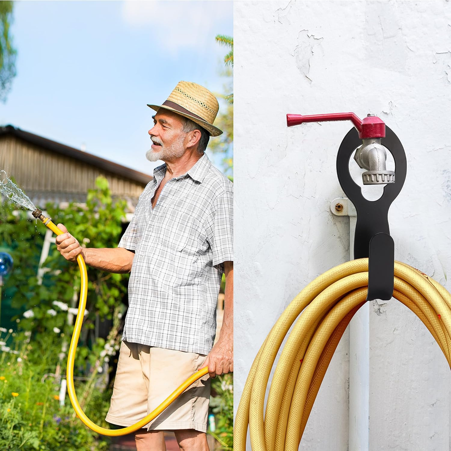 Metal Garden Hose Holder Fit for 50&rsquo; of 5/8&rdquo; Hose, Garden Hose Hanger, Water Hose Holder, Water Hose Holders for Outside, Portable Hose Holder, Hanging Hose Holder, Garden Hose Carrier image number 1