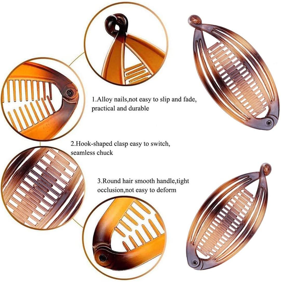 4 Retro Banana Hair Clips for Thick Curls, Fishtail Hair Accessories, Two Banana Clip Combs for Women and Girls image number 5