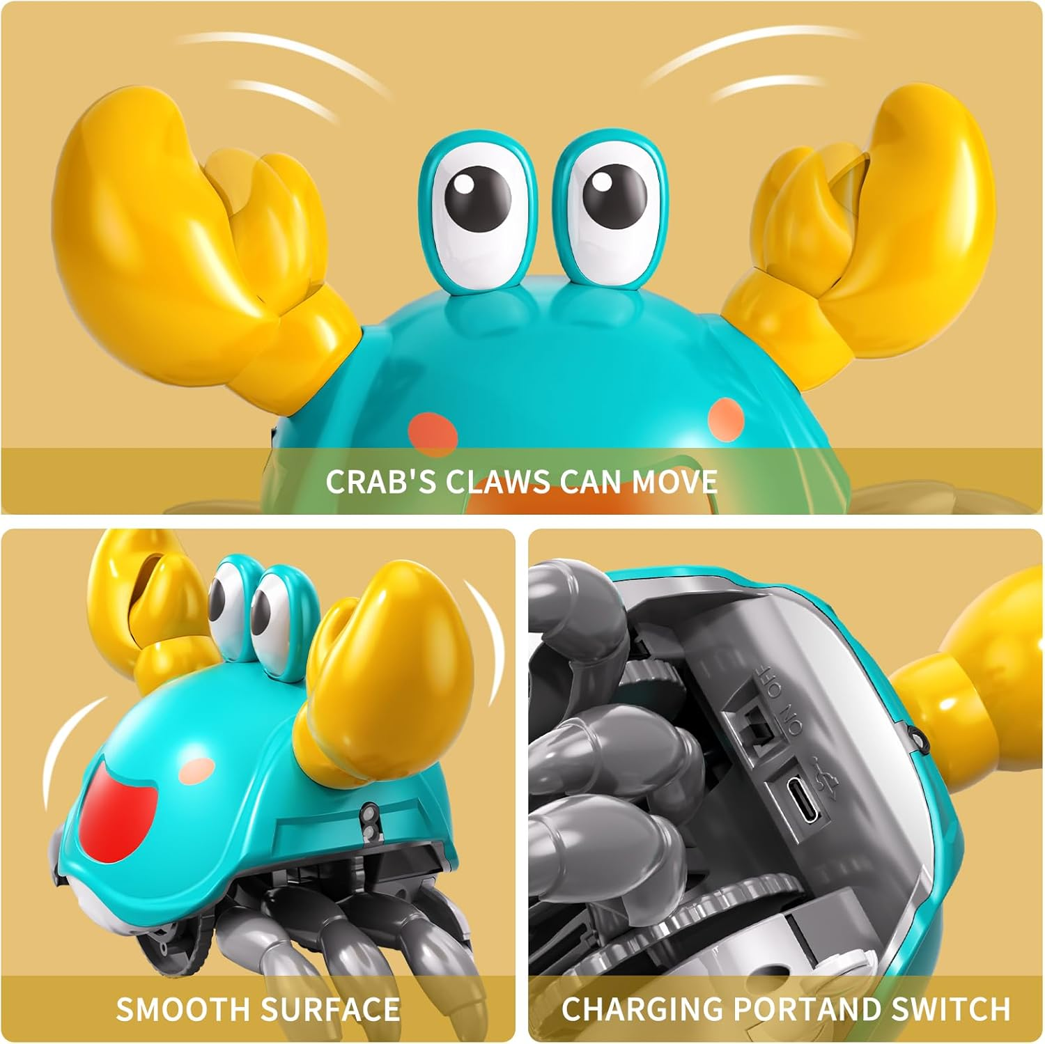 Crawling Crab Baby Toy for 36-48 Months Kids - Toddler Interactive Learning Development Toy, Sensory Walking Music and LED Light Up, Walking Dancing Moving Crab with Obstacle Avoidance image number 1