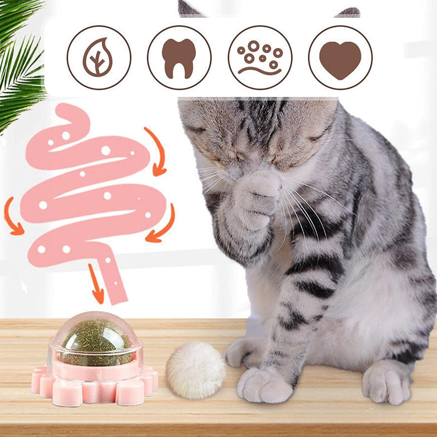 Cat Catnip, 3Pcs Crab Shape Rotating Ball Molar Teeth Kitten Chew Toy Teeth Cleaning Ball Posted to Wall Happy Interactive Toy Cat Supplies image number 5