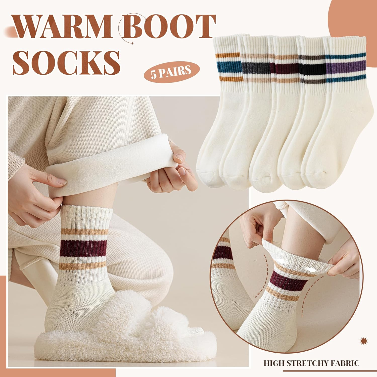 Merino Wool Socks for Women 5 Pairs Warm Winter Hiking Thick Thermal Cozy Boot Work Soft Ladies Crew Socks