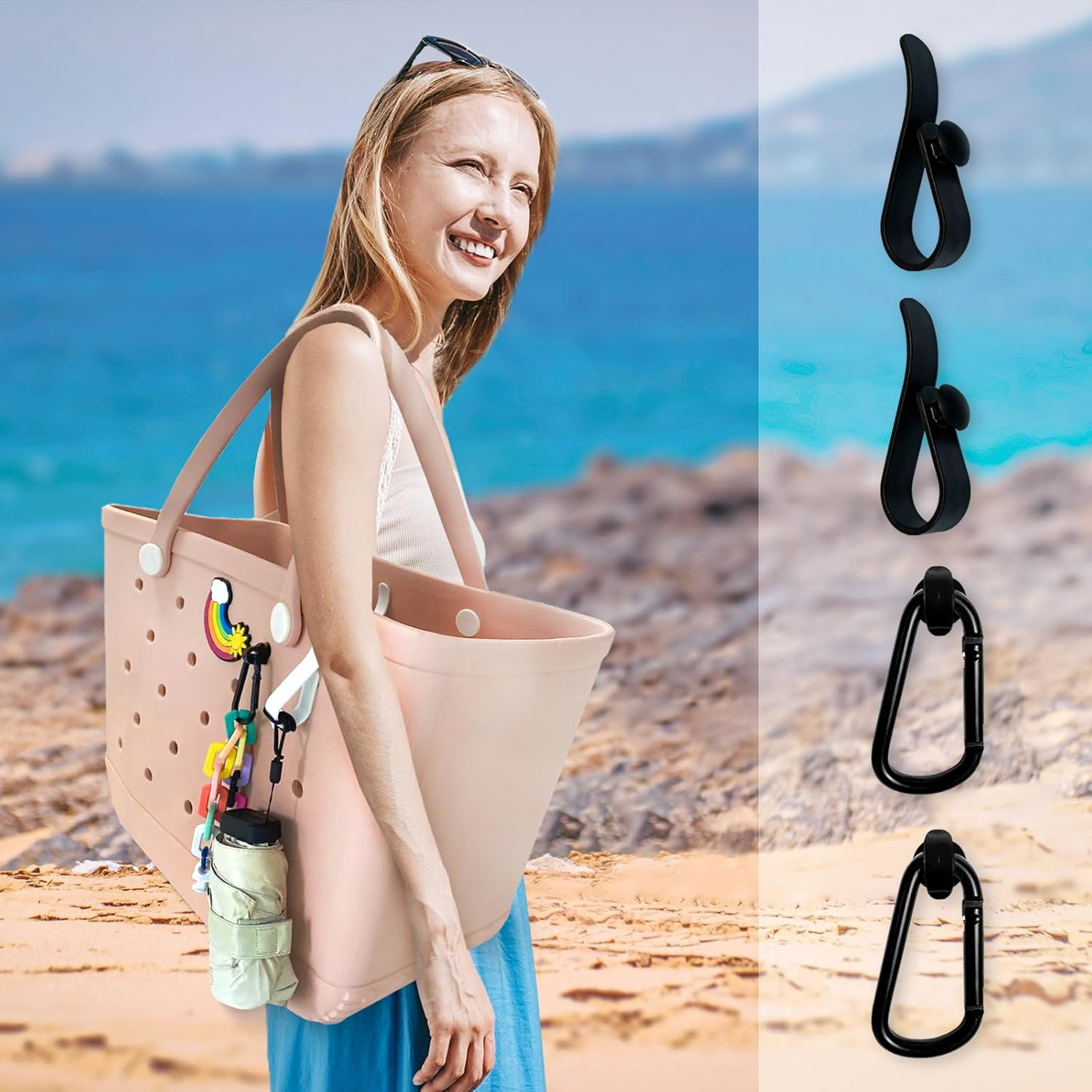 4Pcs Hooks Set Accessories Compatible for Bogg Bag, Insert Carabiner Key Chain Holder Charms, Compatible for Small & Large Beach Bags image number 5