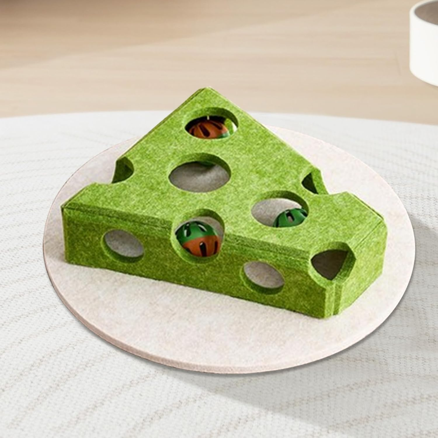 Cat Puzzle Toy, Interactive Cat Toys for Indoor Cats, Kittern Ball Toy with Soft Felt Maze Game Puzzle Box - Fun & Stimulating for Indoor Cats - round (Cheese) - Round image number 3