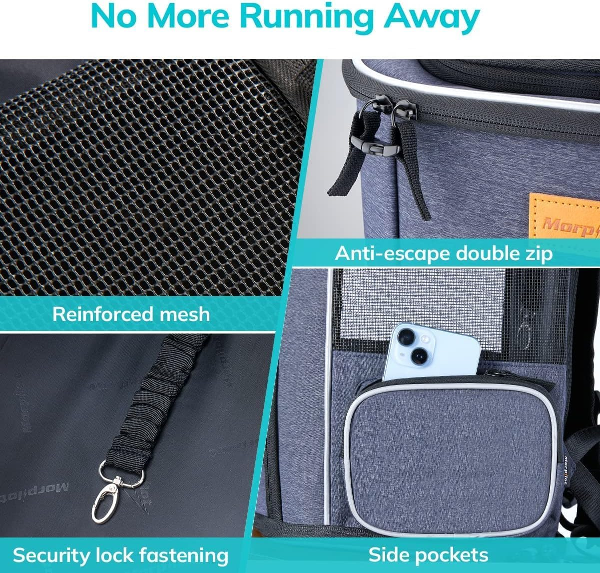 Morpilot Cat Backpack Dog Backpack for Cats and Small Dogs 7 Kg, Foldable Pet Backpack with Inner Safety Lead and Shell image number 1