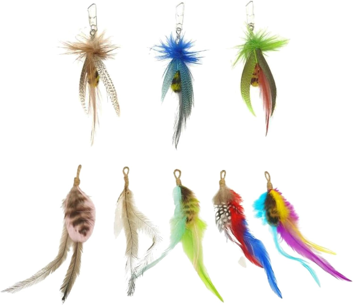 CYBERNOVA 8 PCS Colorful Cat Replacement Feathers Refills for Interactive Cat Teaser Wand Toys(C)