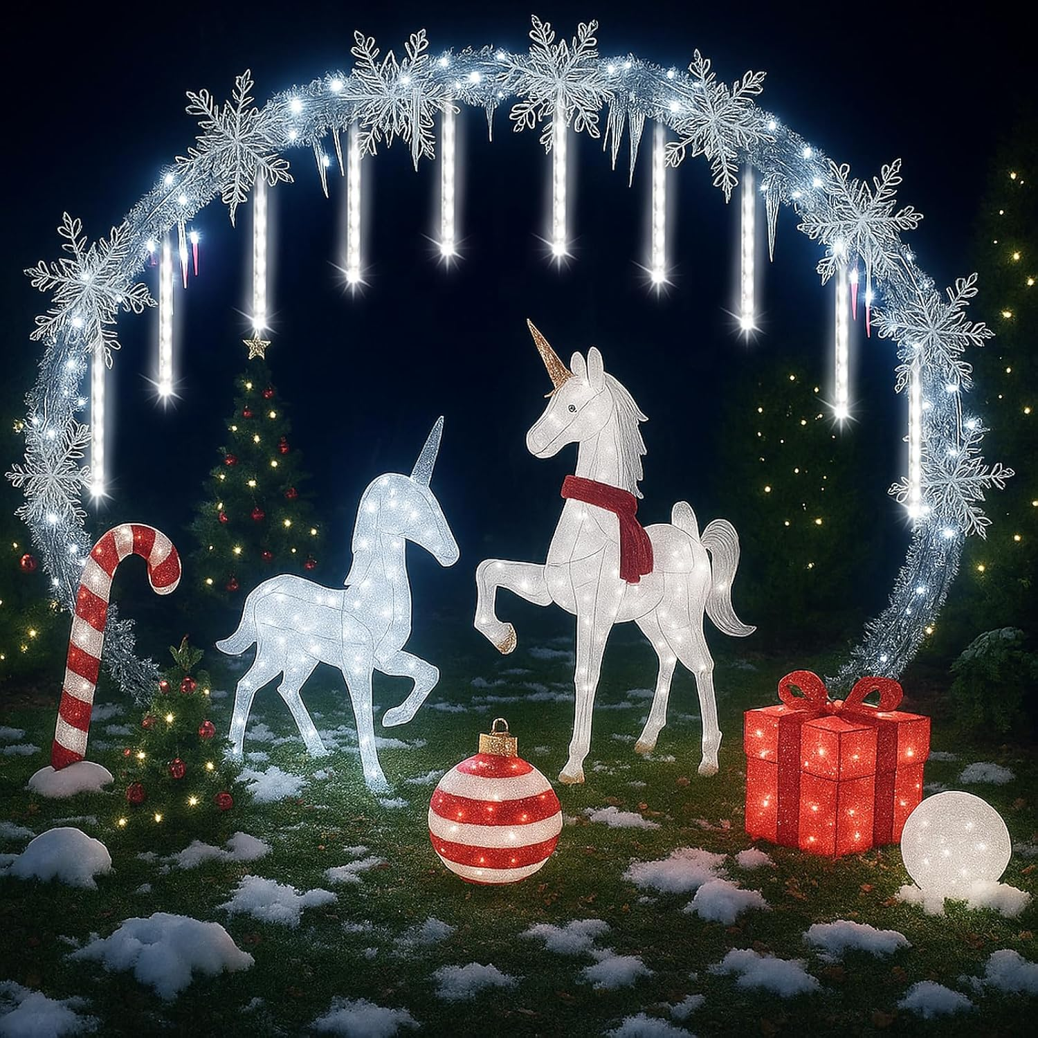 Outdoor Christmas Decorations, Waterproof 20-Tube Meteor Shower Lights for Xmas Wedding Party Decor, Wedding Decorations for Reception, Plug In, White - Blue image number 4