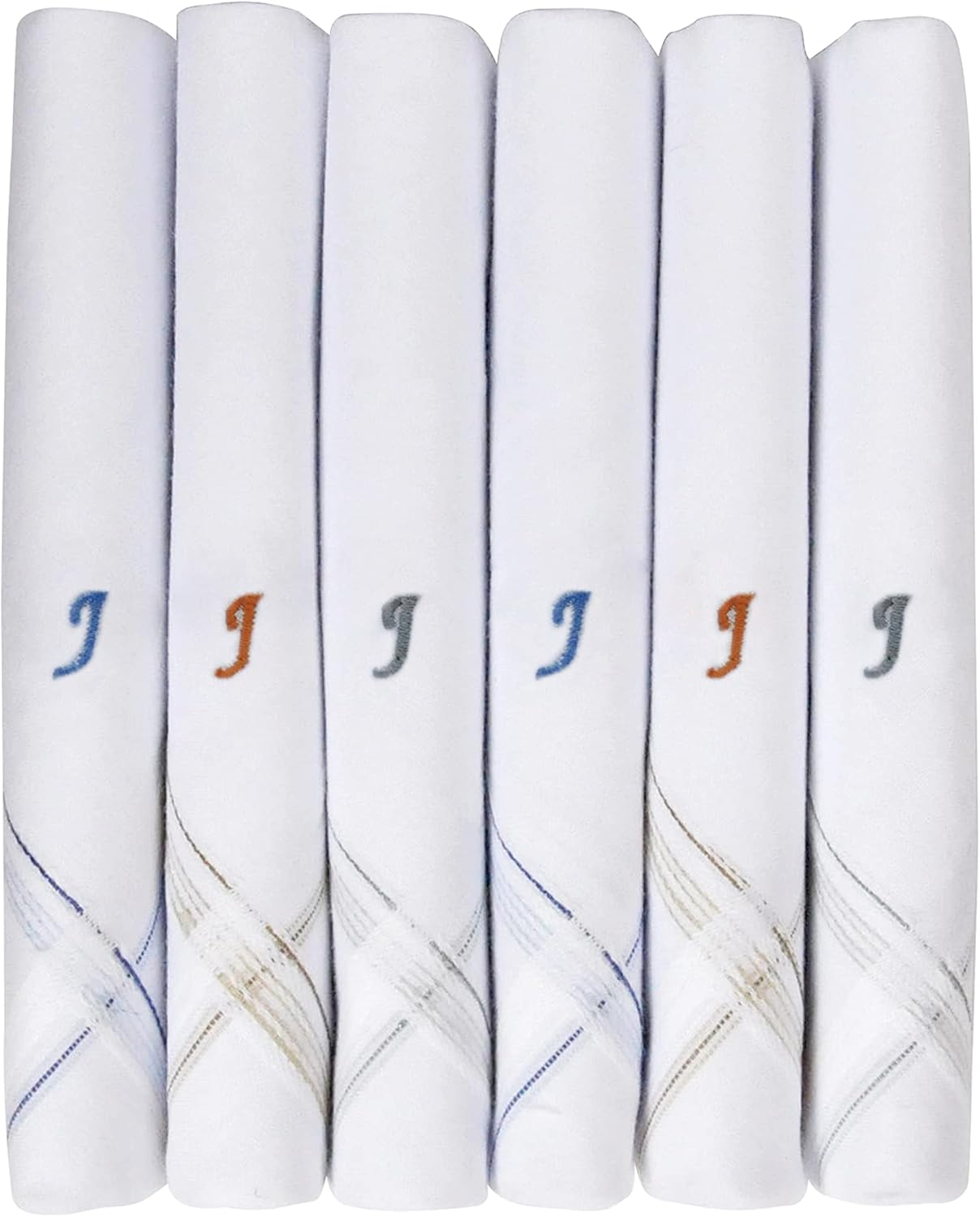 Caruso Italy Men'S Initial Monogram (A-Z) Embroidery 100% Pure Cotton Handkerchief White Base with Colored Border - Pack of 6
