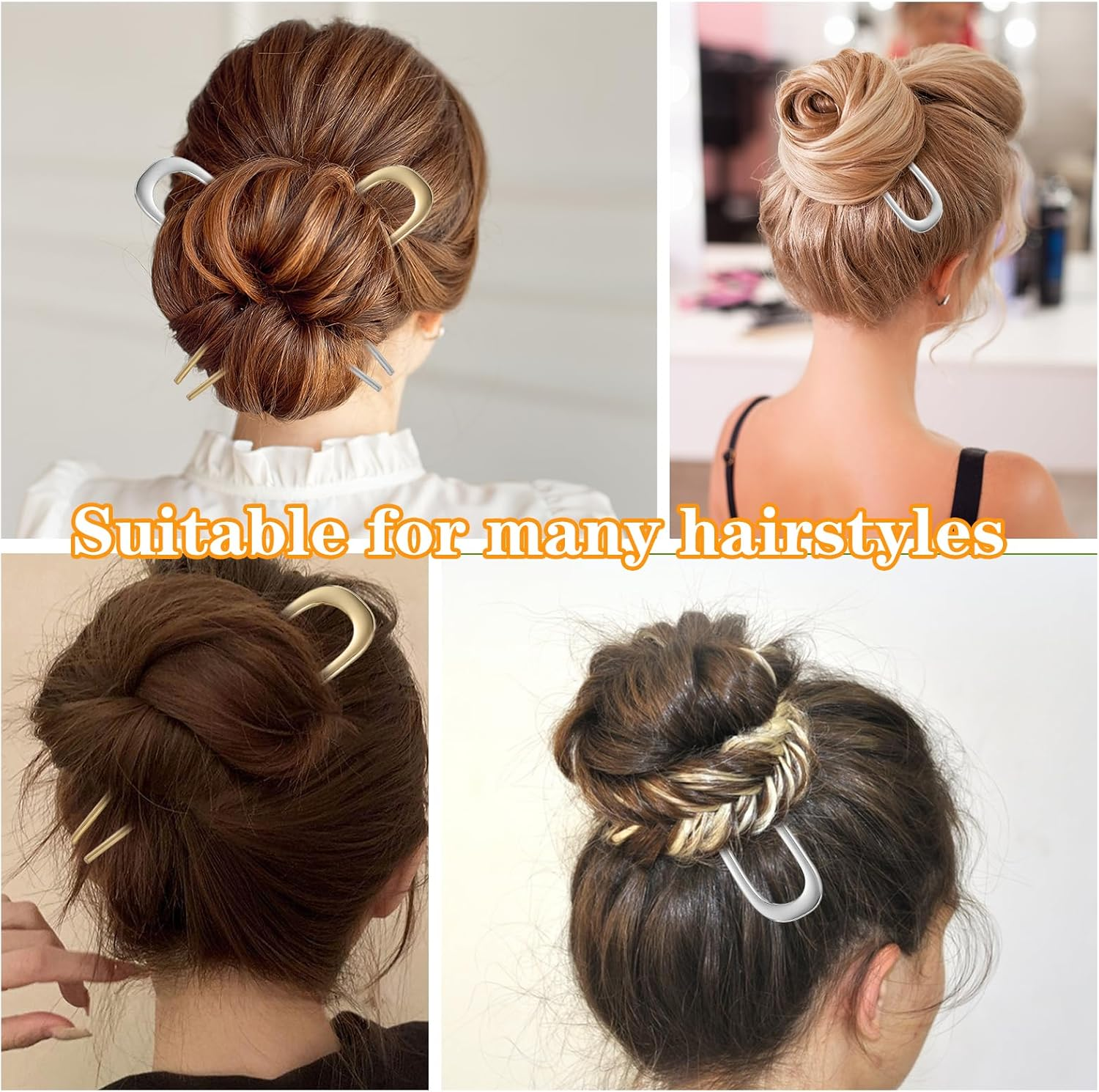 AOZUO 3 Pcs French Hair Pin, 5.5 Inch U-Shaped Large Hair Pins Metal Hair Stick 2 Prong Sticks Vintage French Twist Hair Fork Chignons Buns for Women Wedding Updo Hairstyles Top Knots Thick Hair image number 5