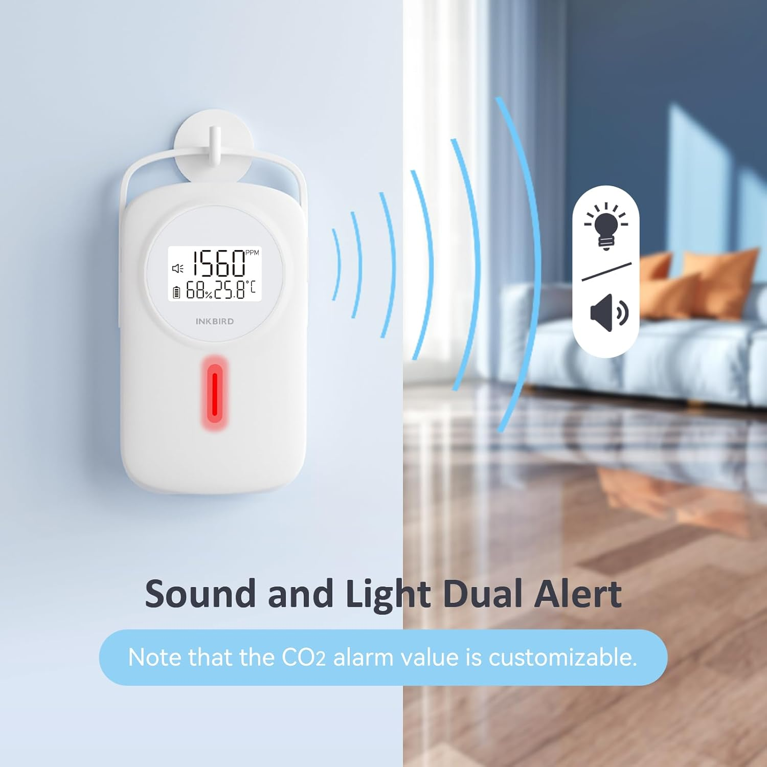 INKBIRD Indoor Air Quality Monitor, 3 in 1 CO2 Detector IAM-O2, Temperature and Humidity Monitor, Dual Alarm System, for Home, School, Office, Recreation Vehicles image number 3