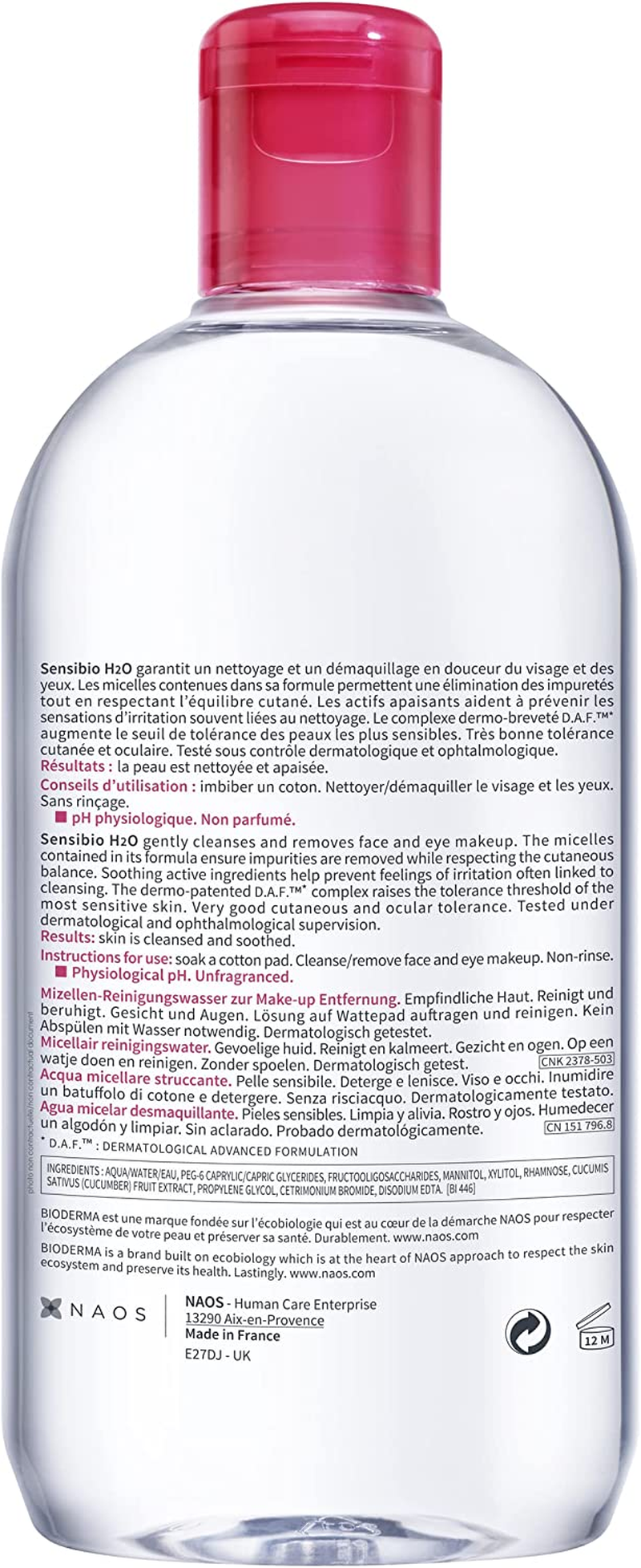 BIODERMA Sensibio H2O Micellar Water - Soothing Make up Remover Face Cleanser for Sensitive Skin, 500Ml image number 6