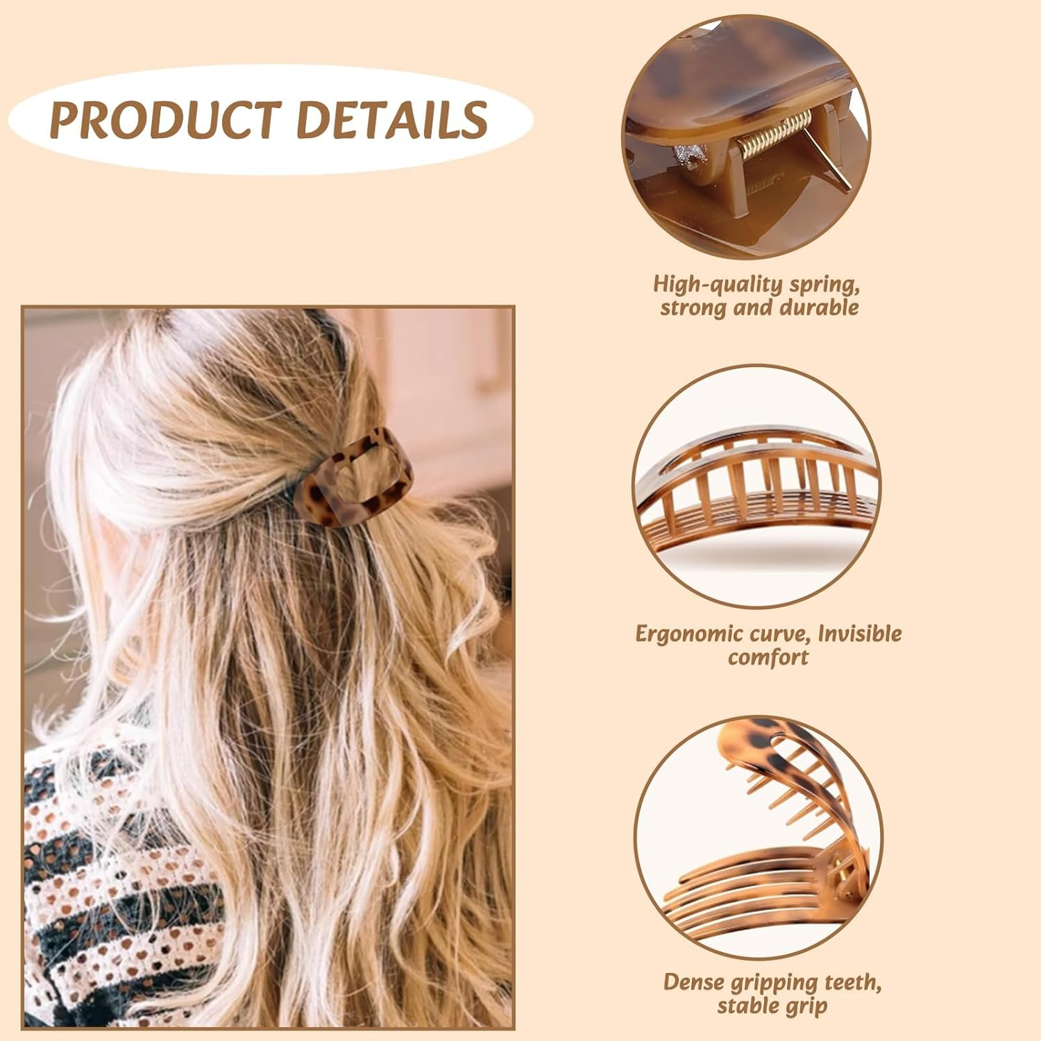 Moerstar Pack of 6 Women'S Hair Clips, Large Simple Elegant Non-Slip Flat Claw Clip Strong Hold Hair Clips for Thick Thin Fine Hair Women Girls (Style 1) image number 6