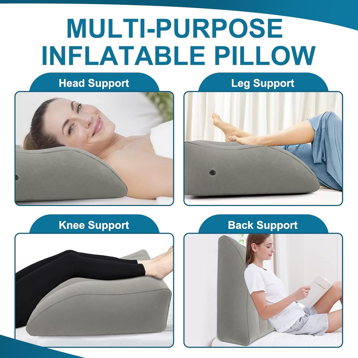 ZYODUOB Inflatable Leg Pillow, Wedge Pillow for Sleeping, Portable Wedge Pillow, Improve Circulataion and Reduce Swelling, for Sleeping, Recovery, Pregnant (Grey) - Grey image number 3