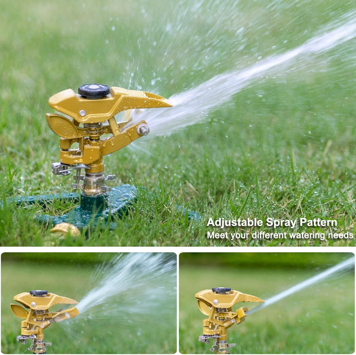 FANHAO Lawn Sprinkler with Metal Base, Pulsation Sprinkler, Impulse Sprinkler for Irrigation Areas up to 540 M&sup2;, 360&deg; Rotatable for Large Area Coverage image number 3