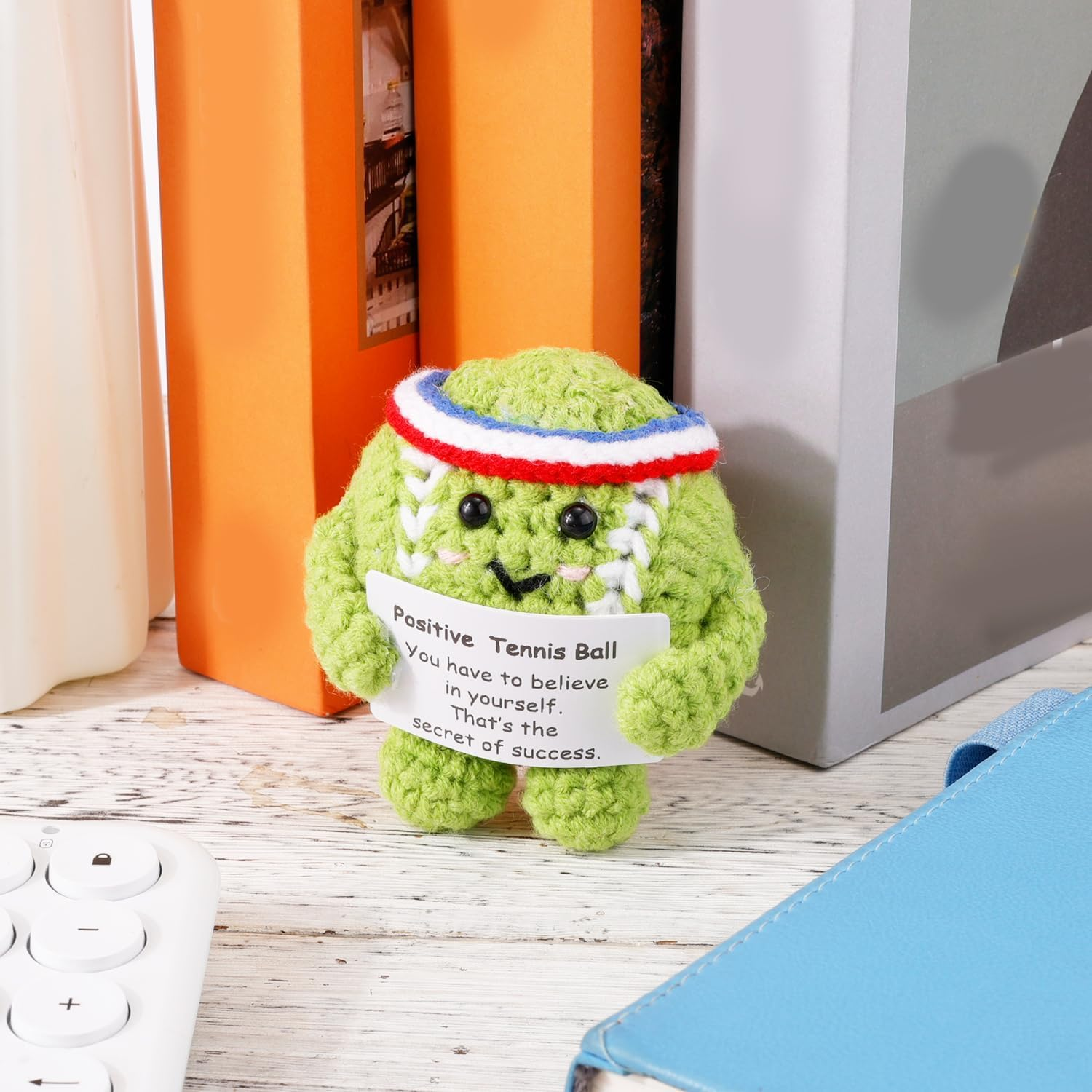 Positive Tennis Ball, Cute Funny Crochet Inspirational Tennis Ball Positive Knitted Animal Doll Crochet Toy with Positive Card for Sports Lover Friends Party Decorations image number 5