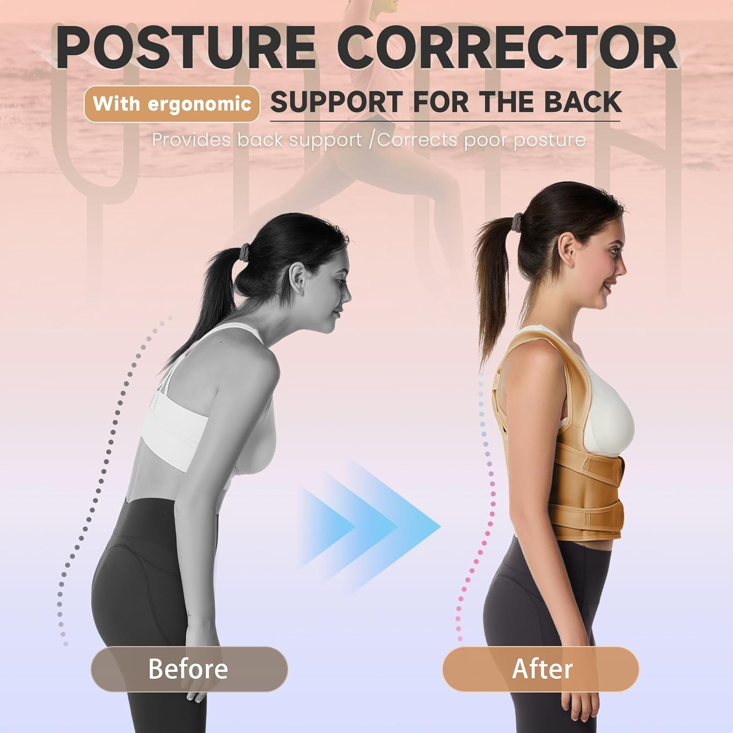 Vervex - Posture Corrector for Men and Women,Back Brace,Breathable, Adjustable, Back Corrector, Scoliosis and Hunchback Correction, Back Pain, Spine Corrector, Posture Trainer (Beige, L) image number 3