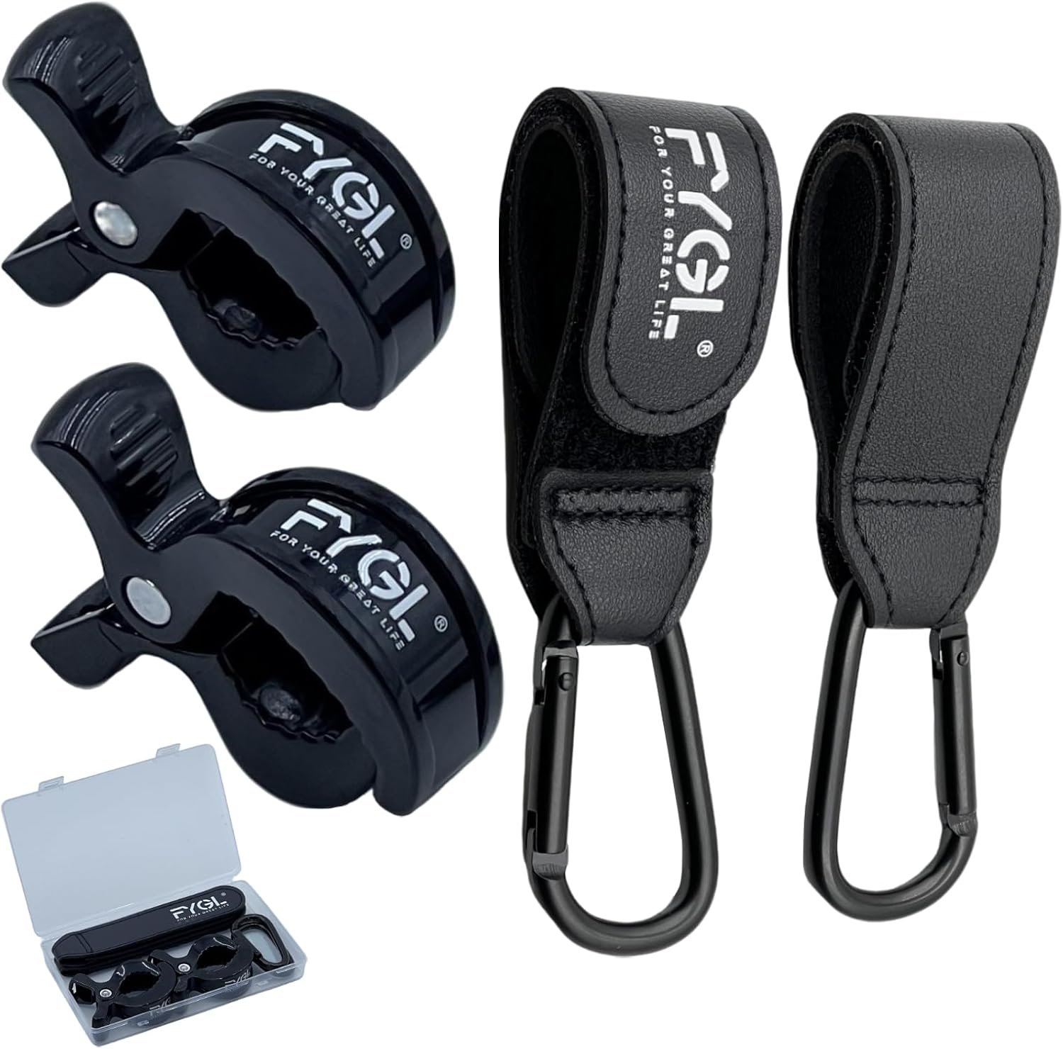 2 Pram Hooks & 2 Stroller Clips Combo | Heavy Duty Mommy Hook | Stroller Accessories for Bags and Diaper Bags - Black image number 2