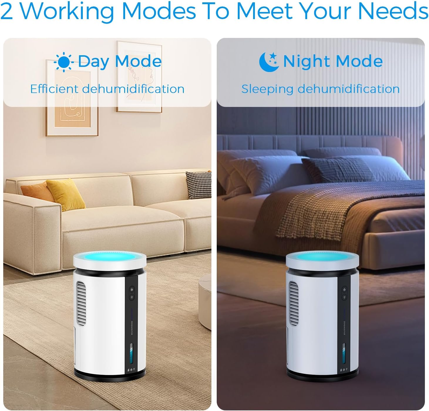 2500Ml Dehumidifier, Upgraded Dehumidifiers for Home up to 65㎡, Quiet Portable Dehumidifiers for Bedroom Bathroom Basements Closet RV with 2 Working Modes, 7 Color Lights, Auto-Off