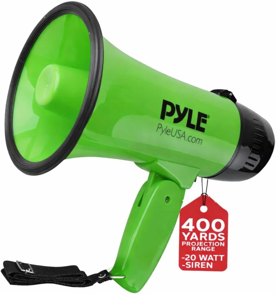 Pyle-Pro Portable Megaphone Speaker Siren Bullhorn - Compact and Battery Operated with 20 Watt Power, Microphone, 2 Modes, PA Sound and Foldable Handle for Cheerleading & Police Use-Pmp23Sl (Silver)