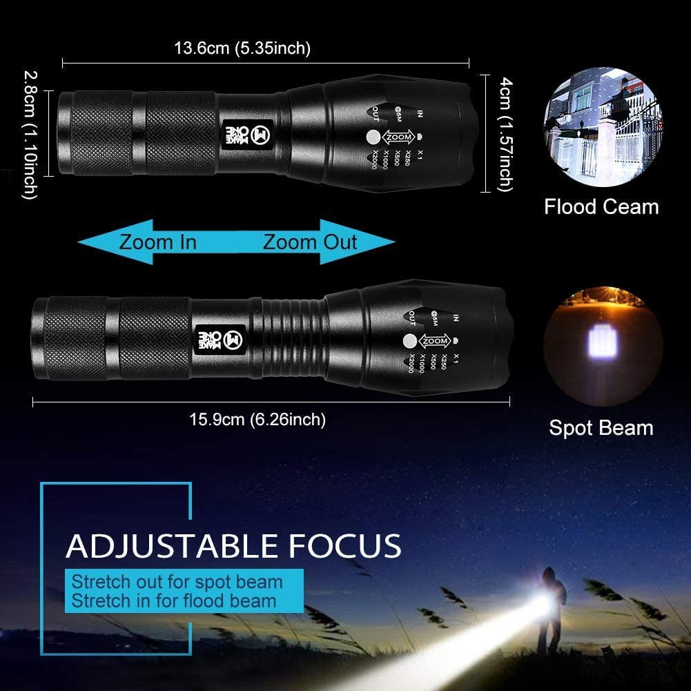 Red Green White Flashlight, 1000 Lumens Powerful LED Waterproof Adjustable Focus Tactical Torch for Fishing, Hiking, Camping, Caving, Outdoor Activities image number 6