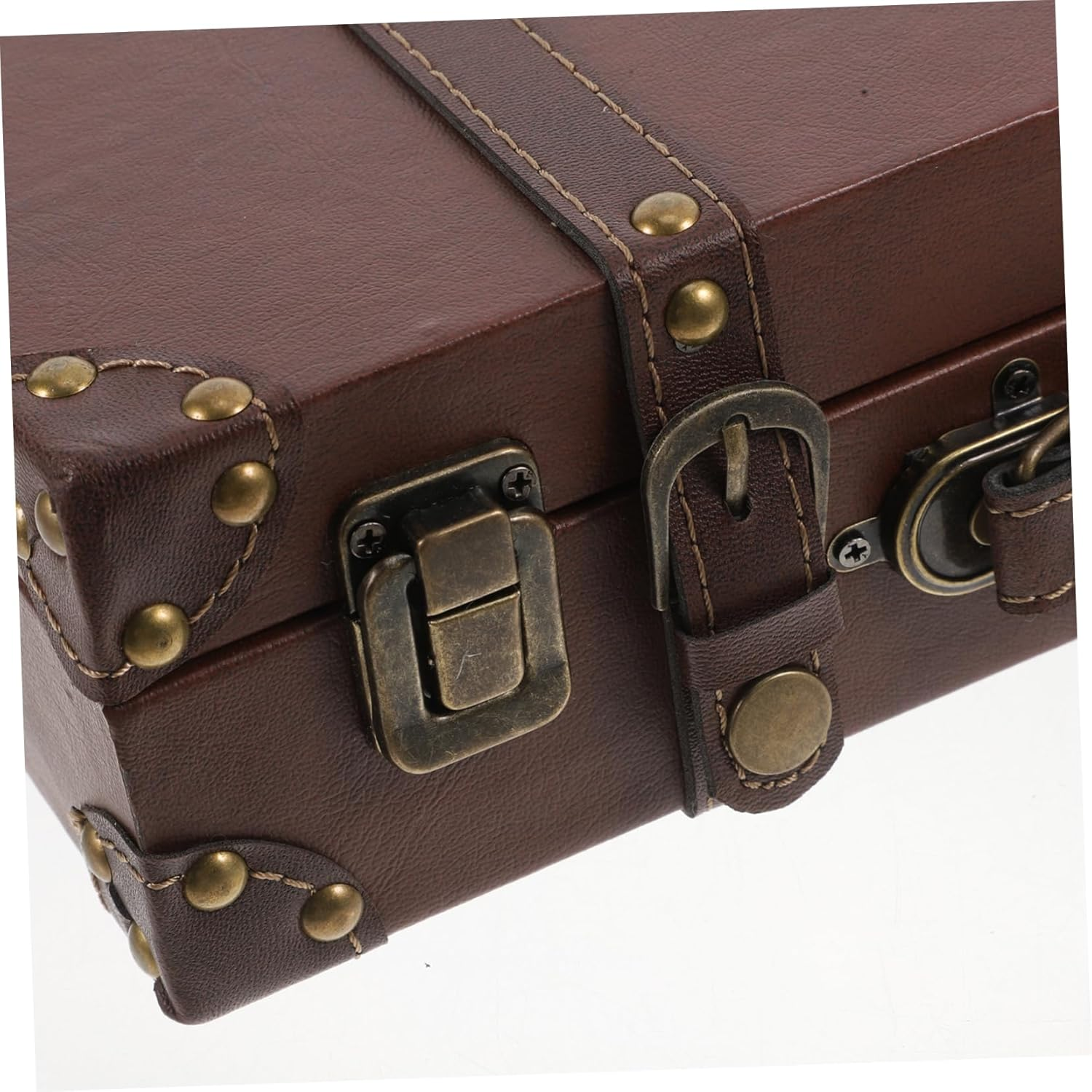 ULTECHNOVO Vintage Style Leather Trunk Luggage Small Brown Retro Decorative Storage Box Photo Props Vintage Suitcase for Clothing Store Display image number 4