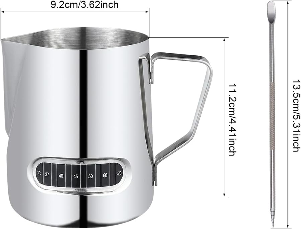 600Ml Milk Frother Jug,Temp Control Milk Jug Temperature Control Jug with Latte Art Pen Portable (Silver) image number 6