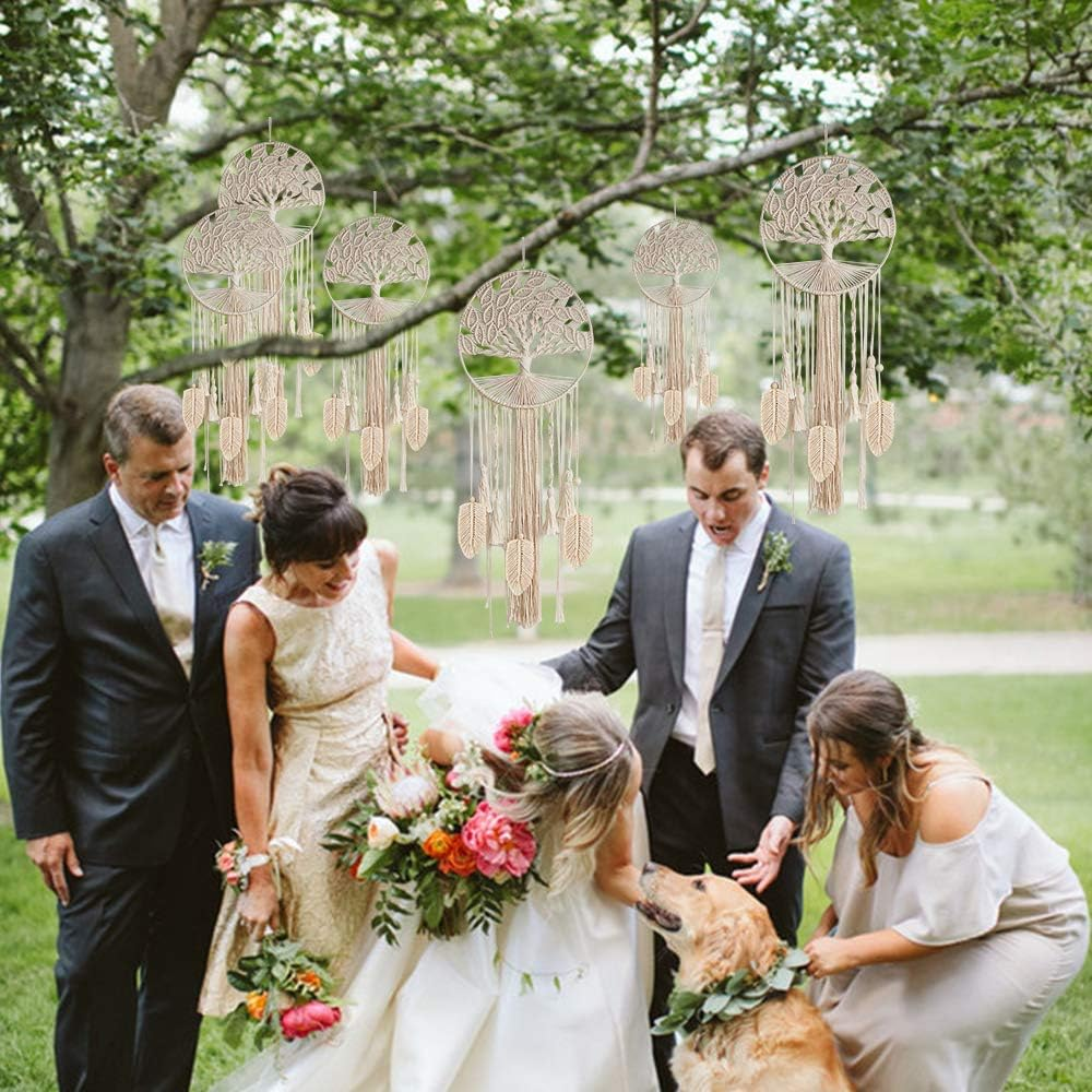 Tree of Life Large Dream Catcher, Boho Macrame Dreamcatcher with Feather Leaf | Large Woven Wall Hanging for Bohemian Wedding, Bedroom, Nursery, Cafe, or Gypsy Decor image number 4