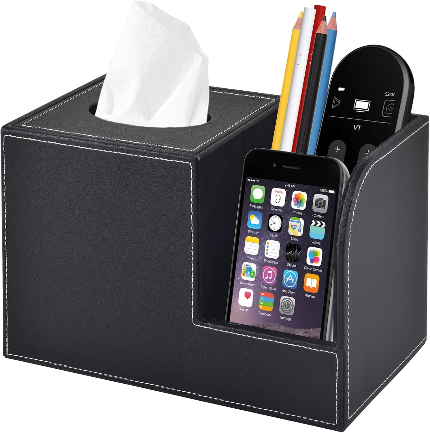 XNONE PU Leather Square Tissue Box Cover,Multifunctional Tissue Box Holder,Tissue Box with Storage,Tissue and Remote Control Holder,Tissue Box Decorative Desk Organizer for Home&Office,Beige